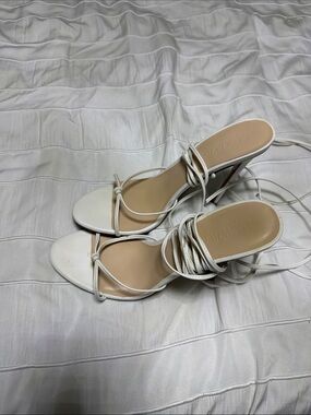 White Strappy Lace-Up Heeled Sandals by Ferragamo